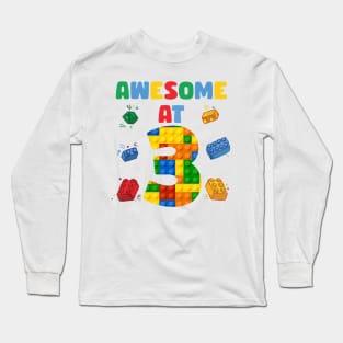 3 Year Old Building Blocks B-day Gift For Boys Kids Long Sleeve T-Shirt